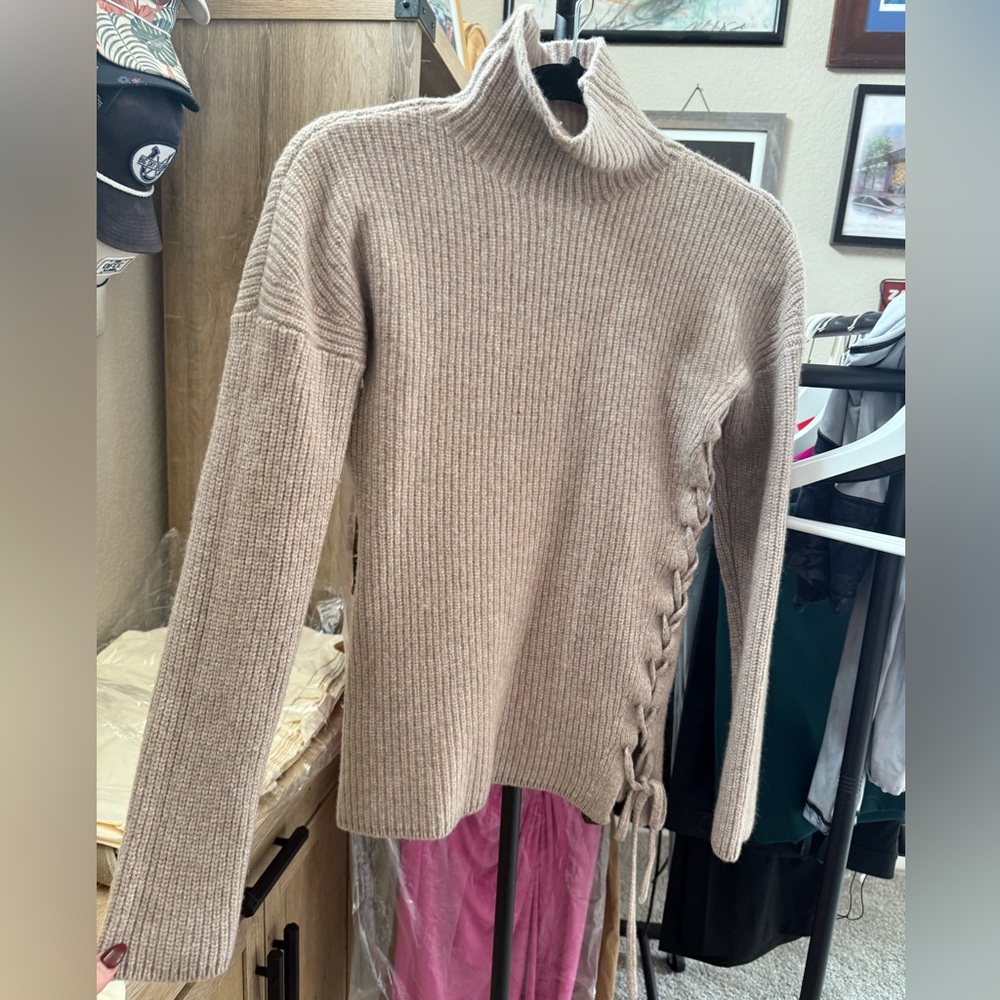 Altuzarra Beige TurtleNeck Sweater with Lace-Up Side